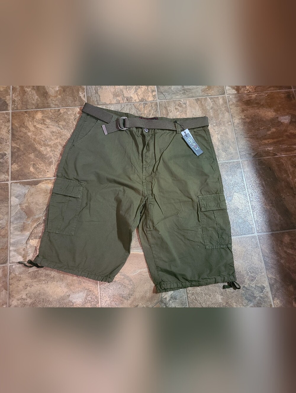 Galaxy By Harvic Olive Cargo Shorts with Integrated Belt